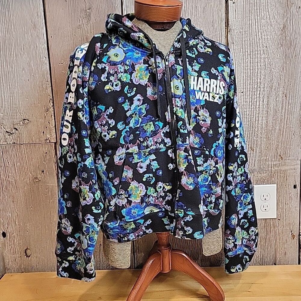 ULLA JOHNSON Harris Walz Our Bodies Our Votes Floral Hoodie Cropped Unisex XXL